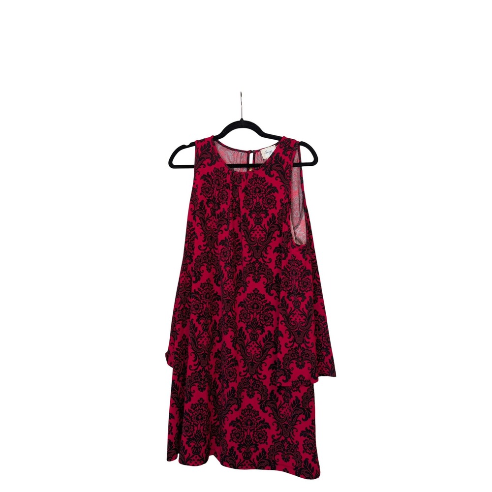 Beige by ECI Women Cold Shoulder Damask Dress L Red Black